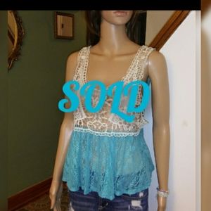 Crochet & Lace Tank Top. Sz-M